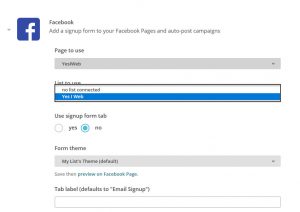 How to add a newsletter sign-up to your Facebook page: select the list to which you want to add your subscribers